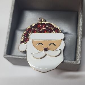 Santa Red Rhinestone Gold Tone Pendant